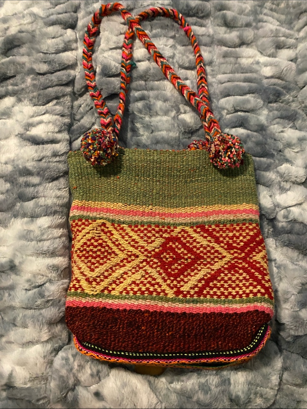 Handwoven Multicolor Women’s Tote Bag - Green, Red & Pink